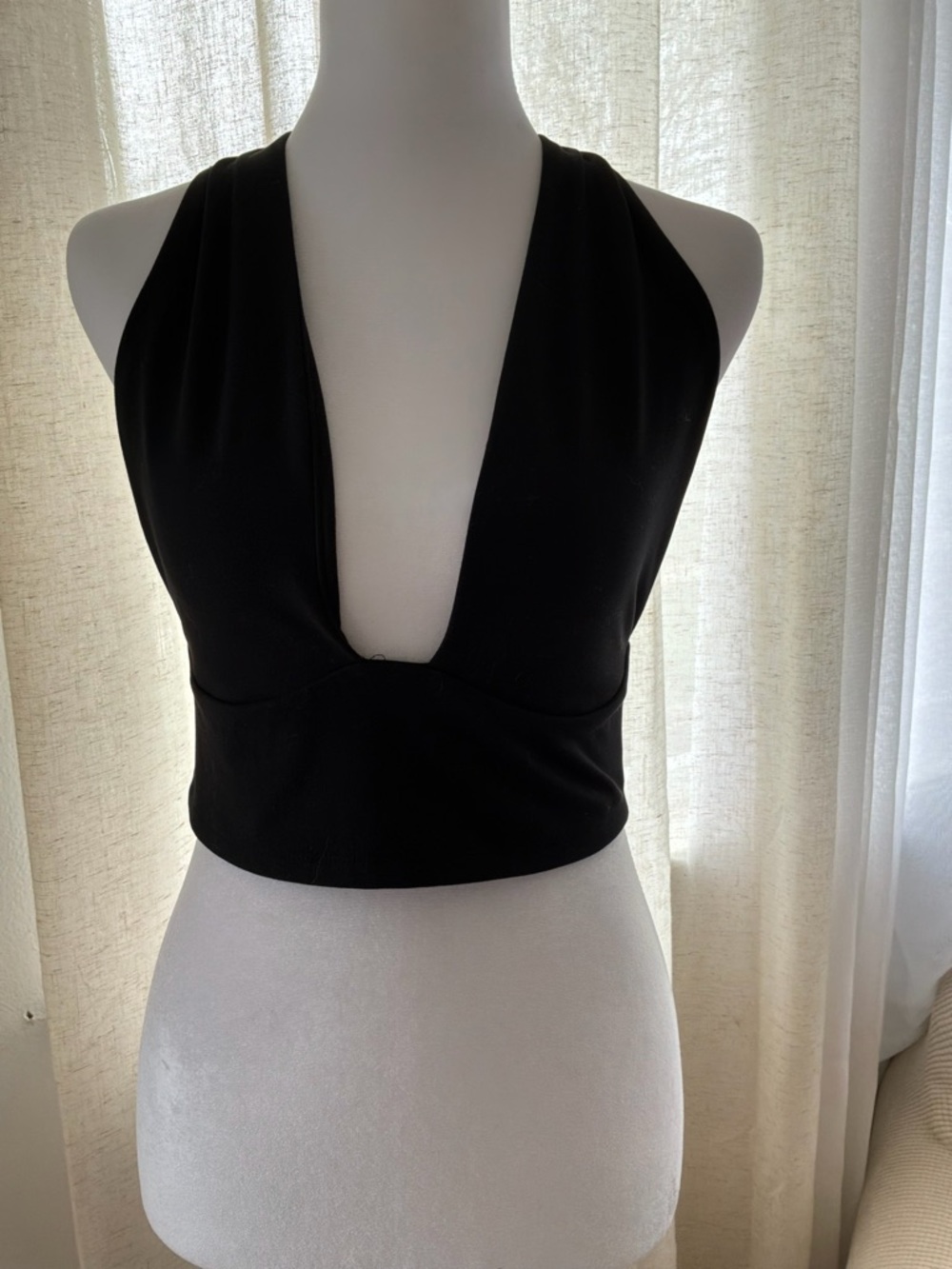 Black Deep V Halter Crop Top